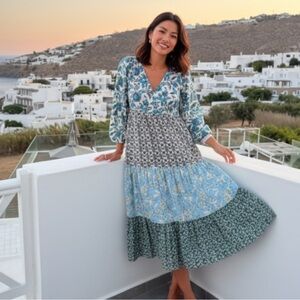 NEW Zara Floral Oversized Puff Sleeve Patchwork
Cotton Maxi Dress Small